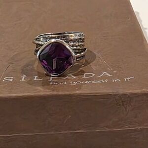 Silpada‎ Sterling Silver Purple CZ "Gladiator" Glam Ring R2757 Size 7